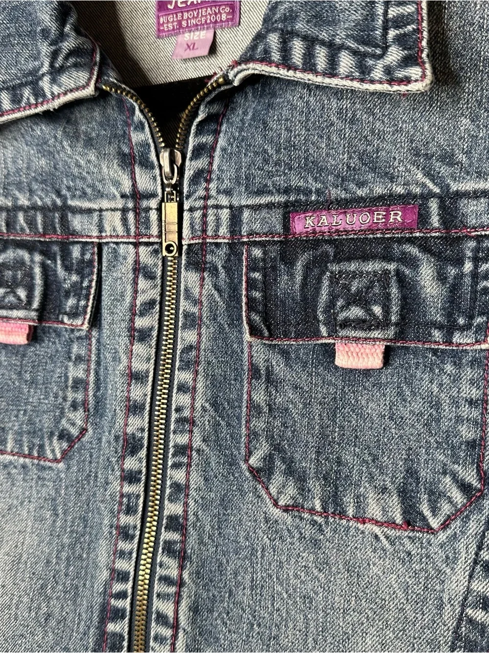 BUGLEBOYJEANCo. | Vintage | Kaluoer Blue/ Pink Denim Zip Jacket | Girls XL